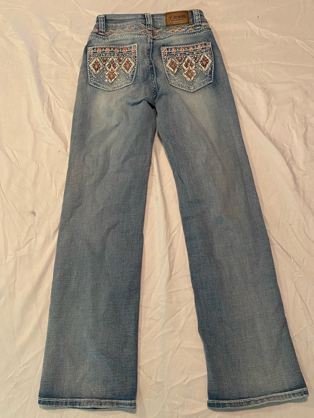 Vtg Y Jeans Embellished Distressed High Rise Straight Leg Ripped Raw Hem Y2K